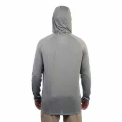 AFTCO Samurai Hooded Performance Long Sleeve Shirts -Apparel Shop aftco samurai hooded performance long sleeves shirt steel heather on model back