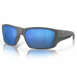 Fin-Nor Backdown Sunglasses -Apparel Shop fin nor backdown sunglasses matte dark gray frame blue mirror lens angled 1