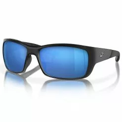 Fin-Nor Dredge Sunglasses -Apparel Shop fin nor dredge sunglasses matte black frame blue mirror lens angled
