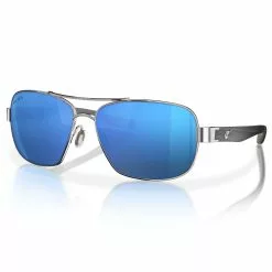 Fin-Nor Sandspur Sunglasses -Apparel Shop fin nor sandspur sunglasses silver matte charcoal stripe frame blue mirror lens angled