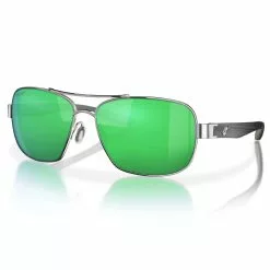 Fin-Nor Sandspur Sunglasses -Apparel Shop fin nor sandspur sunglasses silver matte charcoal stripe frame green mirror lens angled