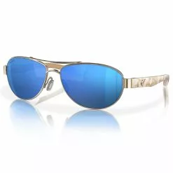 Fin-Nor Sea Shore Sunglasses -Apparel Shop fin nor sea shore sunglasses soft gold tiger conch frame blue mirror lens angled 1